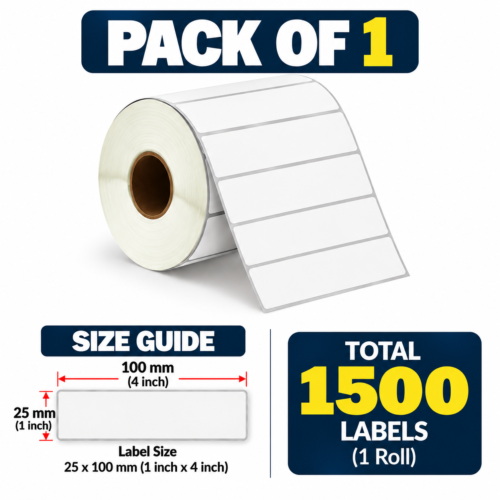 DT Barcode Label Roll 100 x 25 mm (4 x 1 Inch) | Direct Thermal Self-Adhesive Sticker Labels | 1500 Labels/Roll | For Shipping, SKU, Price Tag, Amazon FBA, Flipkart & Meesho